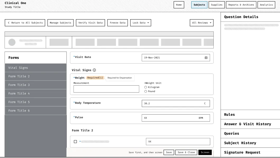 Wireframe of the visit screen: One shared label.